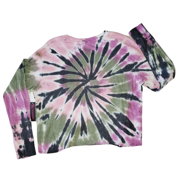 No Boundaries NWT Juniors' Cropped "Good Vibes" Tie Dye Long Sleeve Top 783 - Picture 3 of 6